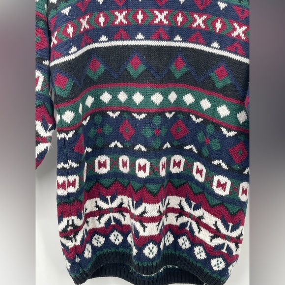 Vintage Cut 4 U Men's Turtleneck Patterned Knit Sweater Black, Burgundy & Green - Picture 5 of 16